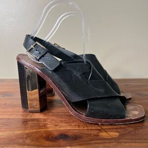 Tory Burch Bleeker Slingback Peep Toe Leather Heel Sandals Size 9